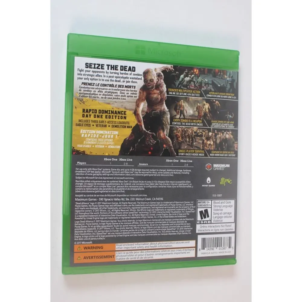 Dead Alliance (Microsoft Xbox One, 2017) Authentic, tested/works
